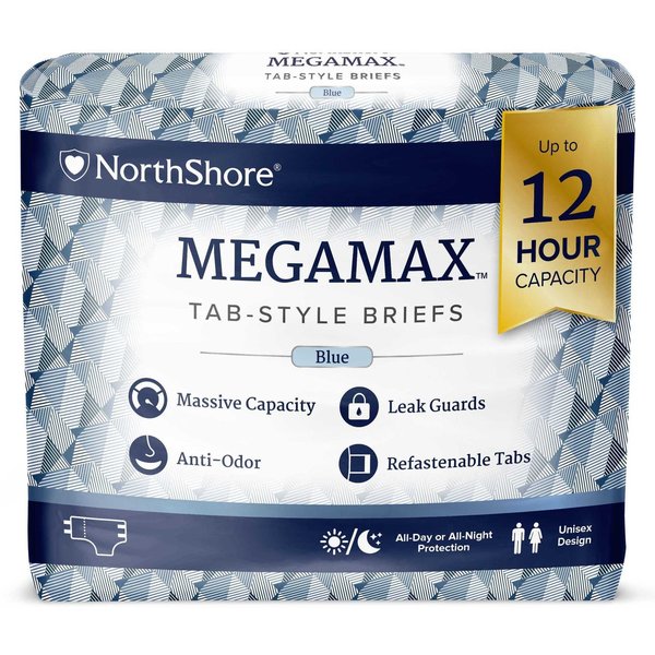 Northshore MEGAMAX Tab-Style Briefs, Blue, X-Large, 50"-60", 10PK 1292